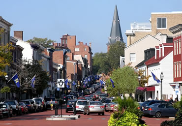 The shops on Main Street in downtown Annapolis, Maryland
